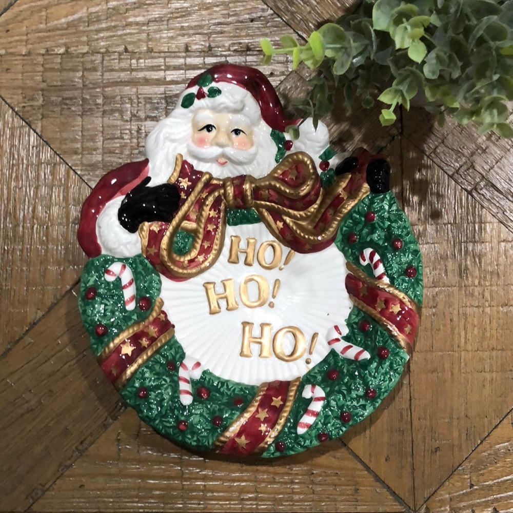 Fitz & Floyd Santa Wreath Canape' Plate Hohoho